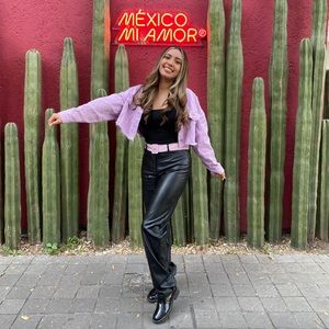 Lavender/purple crop denim jacket